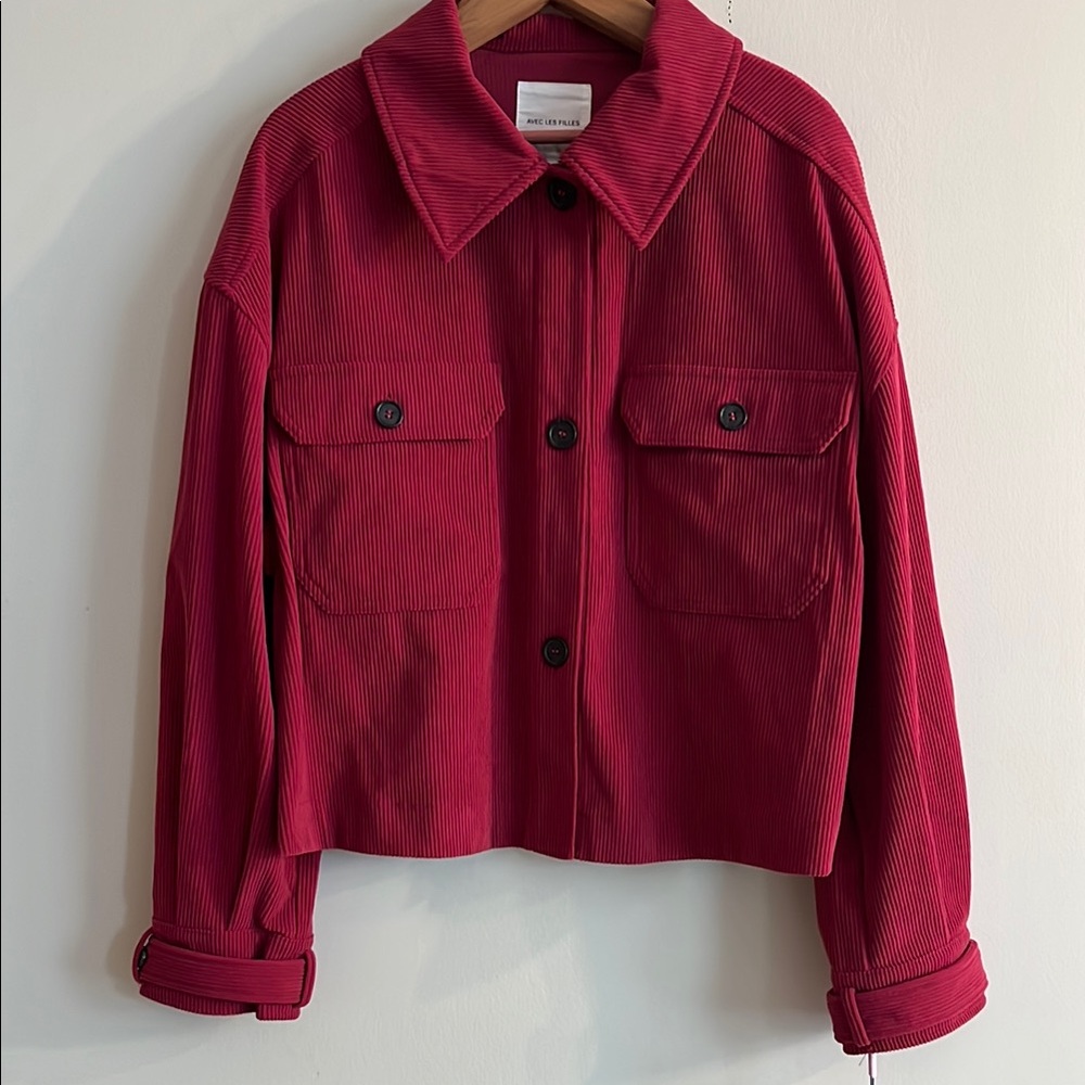 NWOT Avec Les Filles Berry Pink Button Down Shacket Jacket Top Size L